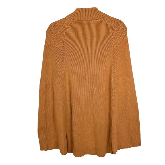 EUC G.I.L.I. Tan Mock Neck Knit Sweater Cape Poncho Gold Button Detail M/L - Picture 2 of 10